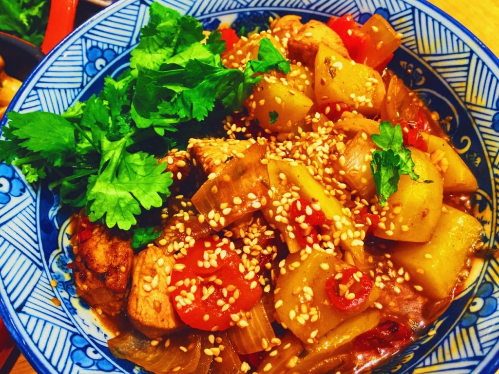 Sweet and Sour Chicken and Mango with sesame seeds National Dish Recipe